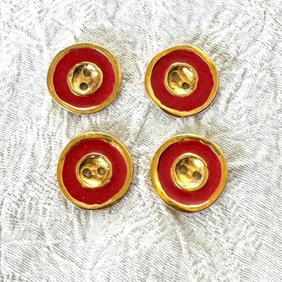 Bright Red and Gold Buttons (4) - Picture 1 of 3